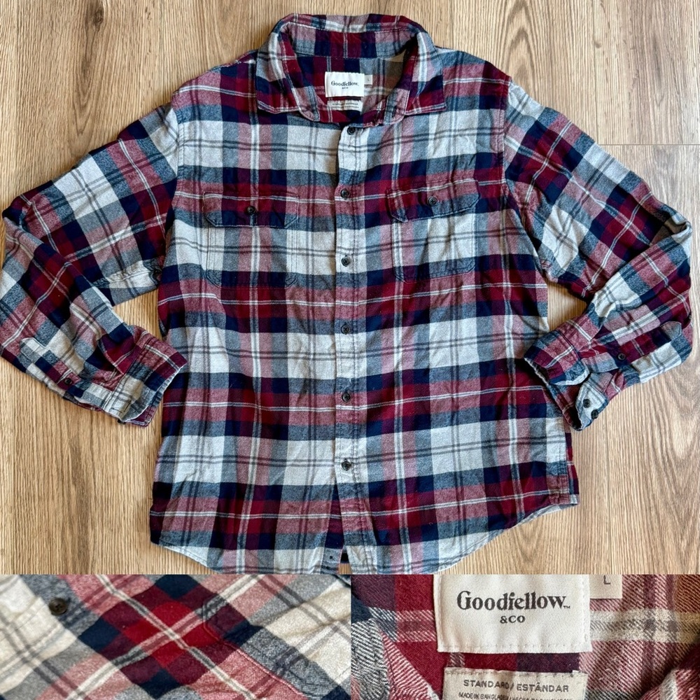 Men’s Flannel Red and White Goodfellow size L plade